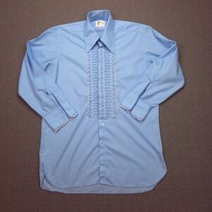 After Six Mens Vintage 70s Ruffle Tuxedo Shirt Blue Lace Trim 15.5 x 32